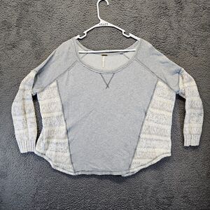 Free People Sweater Pullover Women Size Large Gray Crewneck Loose Oversize Boho‎